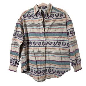 Md Vtg Backroad Blues Shirt Geometric Leaf Khaki Button Up Western Grandpa Gorp